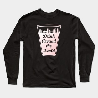 Drink Around the World Glass Millennial Pink Geometric Long Sleeve T-Shirt